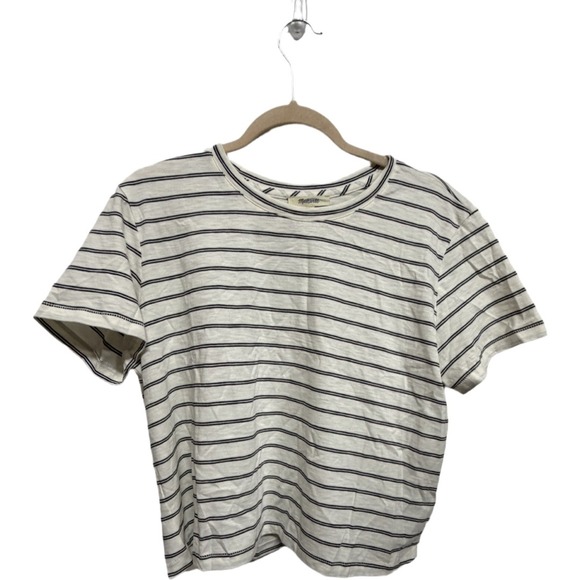 Madewell Tops - Madewell Whisper Cotton Crewneck Tee Large Ivory Black Stripe NS579 Pima Cotton